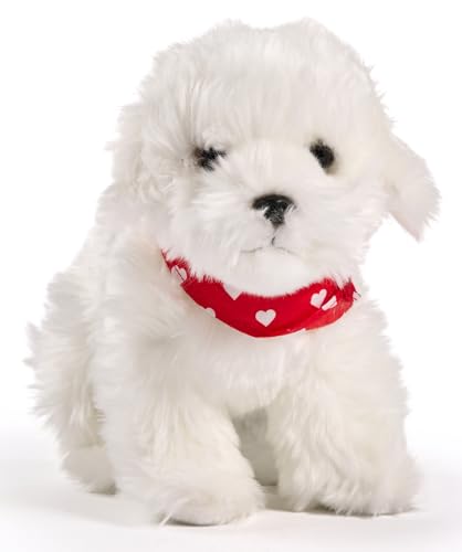 Uni-Toys - Malteser, stehend - Mit Halstuch (Herzchen-Motiv) - 32 cm (Länge) - Plüsch-Hund - Plüschtier, Kuscheltier