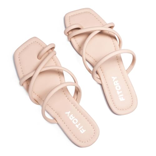 Image of FITORY Women's Slide Sandals Flat Toe Ring Thongs with Cross Strap for Summer Size