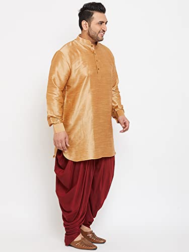 Image of VASTRAMAY Men's Silk Blend Solid Plus Kurta And Dhoti Set - Classic Ethnic Attire for Cultural Celebrations | Curved Hem Kurta With Contrast Cowl Dhoti Set