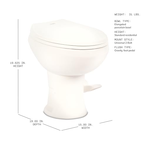 Image of Dometic Model 420 Platinum RV Toilet - Elongated Porcelain Bowl, Universal Fit & 2-Bolt Mount, 18 inch Chair Height Residential-Style, Gravity Flush Toilet with Soft-Close Seat, White (9610008281)