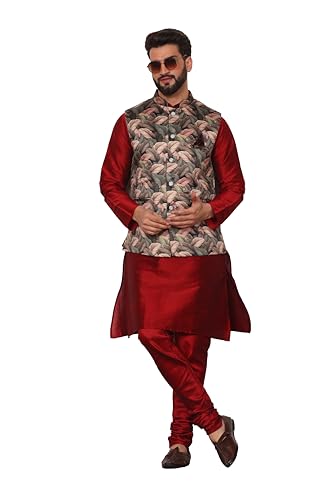 Image of Kurta With Churidar & Multicolor Nehru jacket Set