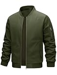 Xnova Bomber Jackets for Men Summer Lightweight Water Resistant Full Zip Up Varsity Jacket Smart Casual Windbreaker Coats Cargo Tactical Sports Outwear with Pockets, Army Green, L