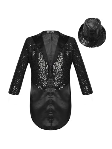 Veste de cérémonie pour garçon avec paillettes et chapeau pour mariage et fête