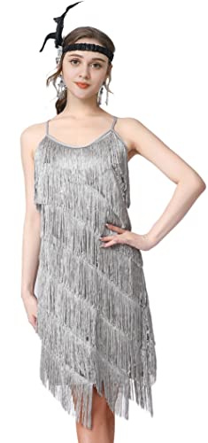 Image of Women 1920s Gatsby Flapper Dress Sexy Open Back Strap Fringed Cocktail Party Dress with 20s Accessories