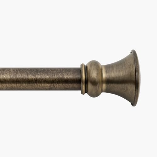 DECO WINDOW Curtain Rods for Windows 18 – 44 Inch, 1 Inch Heavy Duty Extendable Metal Drapery Rod, Adjustable Curtain Rod with Decorative Egyptian Finials for Living Room Bedroom, Antique Brass