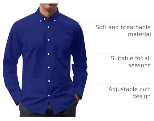 Image of J.VER Men's Oxford Shirt Solid Casual Button Down Collar Shirts Long Sleeve Dress Shirts with Pocket