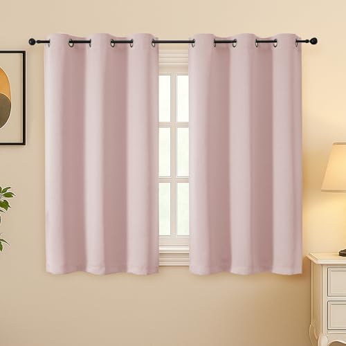 Image of Simplebrand Blush Room Darkening Curtains for Bedroom 45 Inches Long 2 Panels Set, Sunlight Blocking Curtains for Small Windows, Grommet Energy Saving Thermal Insulated Short Drapes, 40Wx45L