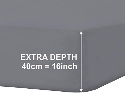 bemode Drap-housse extra profond de 40 cm de profondeur en polycoton de qualité hôtelière - 16 couleurs unies - Entretien facile - Gris - Petit lit double de 122 cm Cover