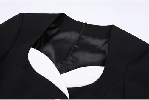 platlogy Women's Long Sleeve Square Neck Blazer Dress Decorative Button Bodycon Short Dresses for Formal Occasions Party and Nighttime Events Black