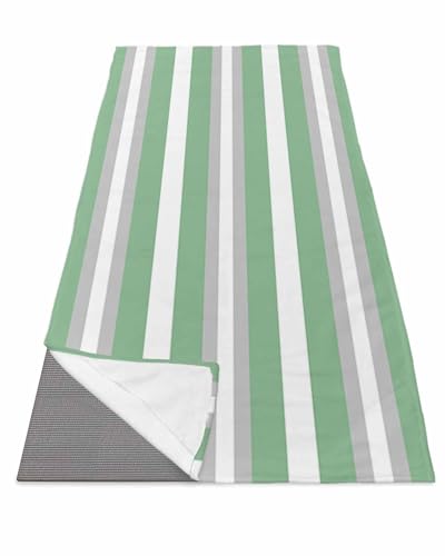 BOSIJOY Yoga Mat Towel,Spring Sage Green Gray Stripe Art Non Slip Sweat Absorbent Hot Yoga Towels with Corner Pockets,Modern Minimalist Line Soft Microfiber Towel for Pilates Bikram 70