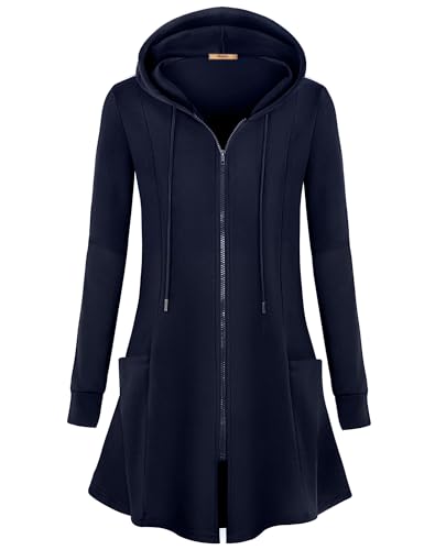 Image of Miusey Womens Zip Up Long Hoodie Jacket Lightweight Tunic Sweatshirt Open Front Cardigan