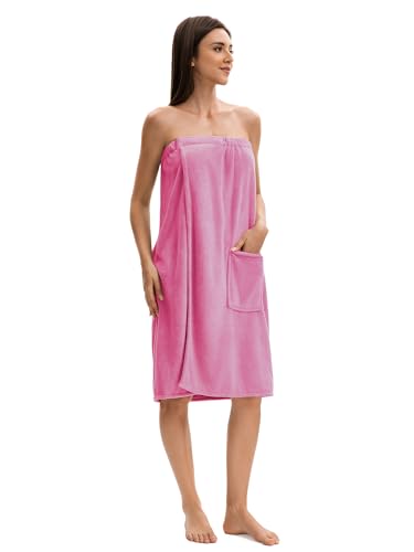 Image of Towel Wrap For Women After Shower,Plush Bath Robe Female,Sauna Spa Wrap Around Towels With Pockets