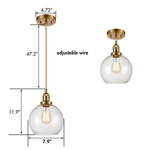 Image of YUBOLE Modern Brass Seeded Glass Pendant Lights Golden Finish Kitchen Pendant Lighting Fixture Dimmable Hanging Pendant Lighting