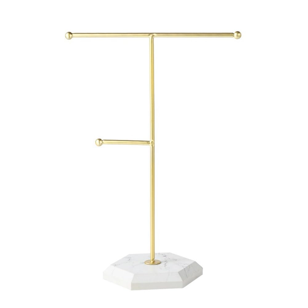 FAJNUZI2024 Jewellery Display Stand Adjustable Desktop Jewelry Organizer Stand for Necklaces Watches Marble Base Metal Frame(Gold)