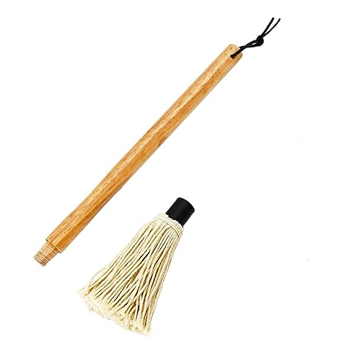BEBEMOKO 1Pc Long Handle Bbq Basting Brush Ergonomic Wood Handle for Grilling Baking Durable Bristle Mop for Infusing Flavor Saucing Meat for Outdoor Cooking Kitchen Use
