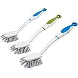 MR.SIGA Spülbürsten Bürste mit langem Griff Eingebauter Schaber, Reinigungsbürste für Pfannen, Töpfe, Küchenspülbeckenreinigung, 3er Pack