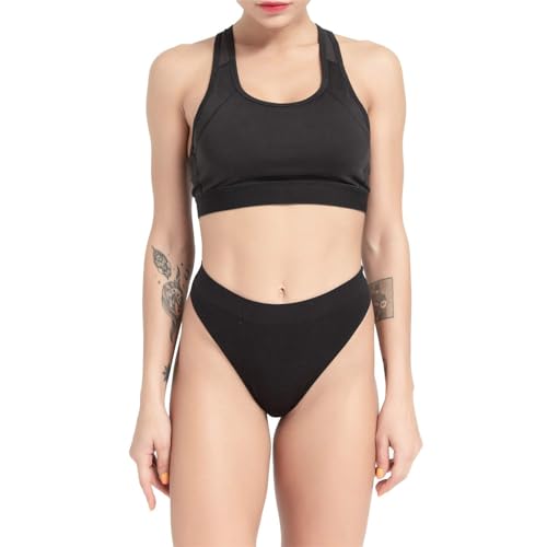 Image of GRANKEE Women's High Waisted Breathable Seamless Thong Panties,No Show Workout Underwear,Comfortable Cotton Crotch,6 Pack