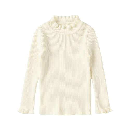 Image of LittleSpring Girls Basic Shirt Slim Fit Ruffle Long Sleeve Mock Neck Ribbed Knit Pullover Top