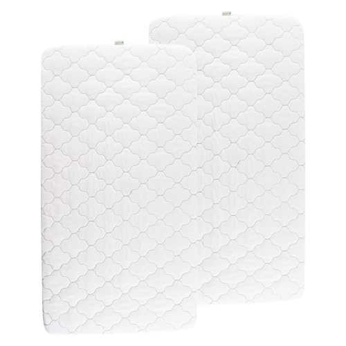 Image of Bamuho Bassinet Mattress Protector Compatible with Foalom, Newton, Skylar Baby Bassinet, 2 Pack, Waterproof Quilted 3 in 1 Rectangle Bassinet Mattress Pad Cover, White, 35" x 20"