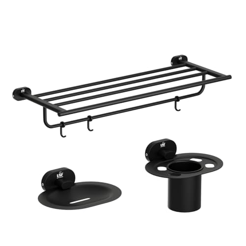 Image of LAPO 304 Stainless Steel Combo Bathroom Accessories Set (24 inch Towel Rack, Single Soap Holder, Tumbler Holder) Bathroom Accessories- (Kik- 3 Piece Combo Set,Black Finish)