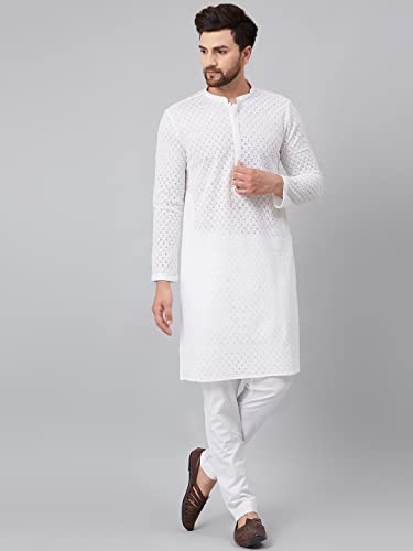Image of See Designs Men's Cotton Regular Fit Lounge Pyjama | Soft & Breathable Sleepwear | Elastic Waist with Drawstring | Side Pockets | White
