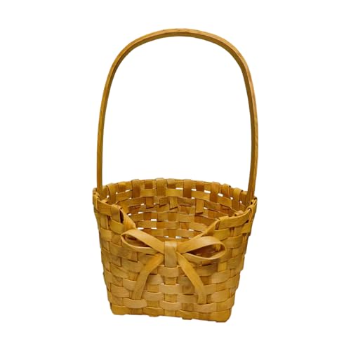 Cesta para flores, cesta de mimbre tejida a mano con asa, astillas de madera, portátil, rústico, adorno de boda, contenedor de almacenamiento para bodas, aniversarios