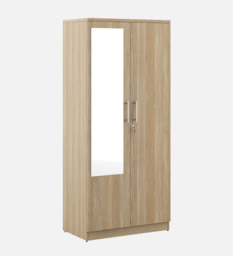 Image of Spacewood Carnival Wardrobe | 3 Year Warranty | Almirah, Cupboard, Almari, 2 Door Wardrobe with Mirror, 1 Hanging Space|Engineered Wood| Sebastian Oak