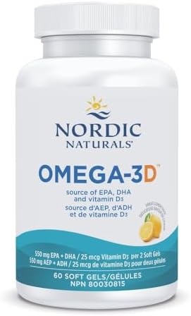 Nordic Naturals Omega-3D, Lemon - Supports Cognition, Immune, Cardiovascular Health and Added Bone Support, 60 Count