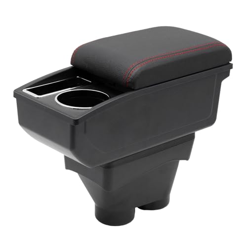 YJYWZH Car Console Armrest for Peugeot 208 2012-2018 Auto Accessories Center Storage Box with Cup Holder (Black with Red Thread)