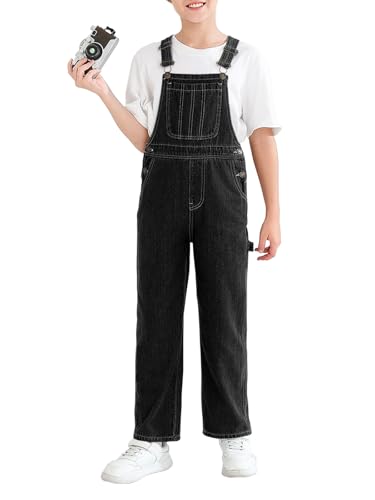 Haloumoning Boys Denim Bib Overalls with Adjustable Straps & Pockets for Kids 5-14 Years