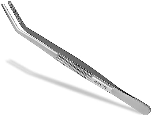 PREMIUM Küchenpinzette | Grillpinzette | Kochpinzette | Pinzette Edelstahl | Gourmet-Qulität | Gebogene Ausführung (30,0 cm)
