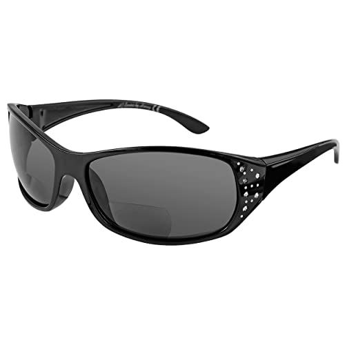 Bifocal Sunglasses for Women - Midnight Black Frame - Bifocal 2.5x Dark Smoke Lens - HZ...