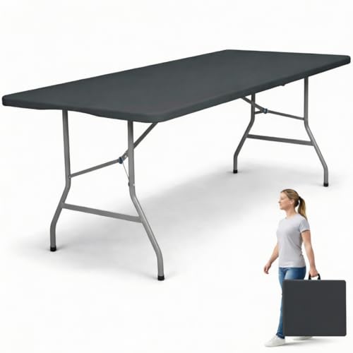 edihome Mesa Plegable 180x68x74 cm para Comedor, Camping, Jardín y Catering – Mesa Portátil Resistente para Interior y Exterior, Fácil de Transportar (Negro)