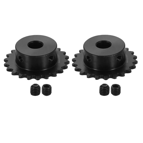 uxcell 2 Pcs #25 Chain Roller Sprocket 10mm Bore, 22 Tooth C45 Carbon Steel ANSI #25 Roller Sprocket Round Hole with Set Screws for ISO 04C Chain