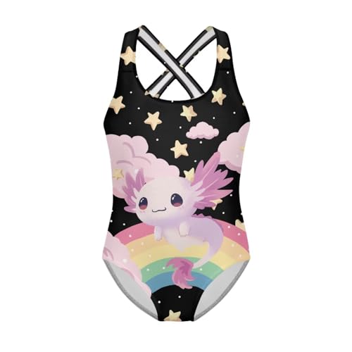 Image of Girls One Piece Swimsuits Axolotl Cross Back Swimwear Beach Summer Quick Dry Beach Bathing Suit