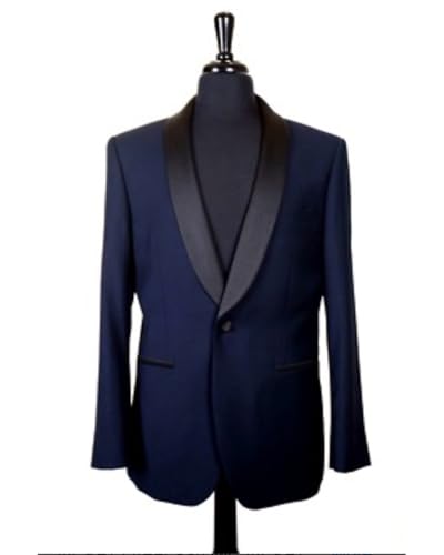 Men's Modern Fit Navy Shawl Tuxedo with Black Satin Lapel4