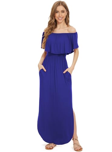 Image of LILBETTER Womens Off The Shoulder Ruffle Party Dresses Side Split Beach Maxi Dress