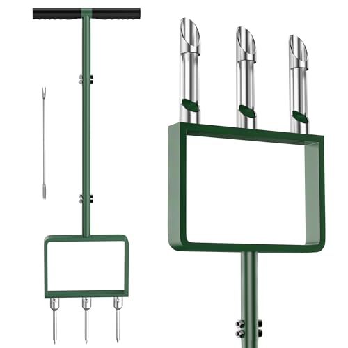 2-in-1 Manual Lawn Aerator Tool, Core Plug Aerator and Spike Aerator for Yard, 6 Replaceable Tines...