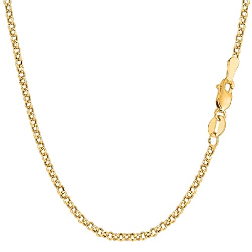 The Diamond Deal 14K Solid Yellow Or White Gold 2.3Mm Shiny Diamond Cut Rolo Chain Necklace Or Bracelet For Pendants And Charms With Lobster-Claw Clasp Womens Chains Jewelry (24" And Yellow-Gold) #TOP15