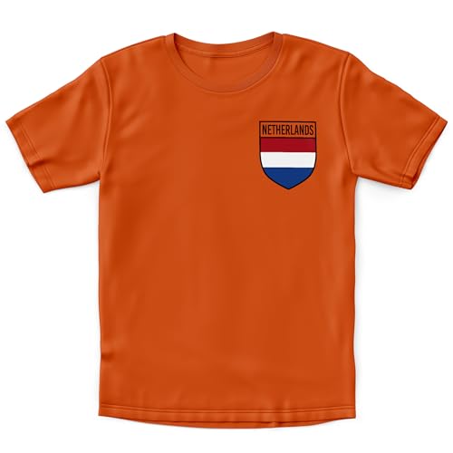 Image of Purple Print House Boys Netherlands Holland Badge Retro T Shirt Football Country European 2025, 3-4 Years, Orange