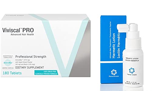 Professional Strength Hair Growth Supplement 180 Tablets + Pharma Hermetic Lotion - Advanced Hair Health - Promotes Existing Hair Growth - Researched Formula