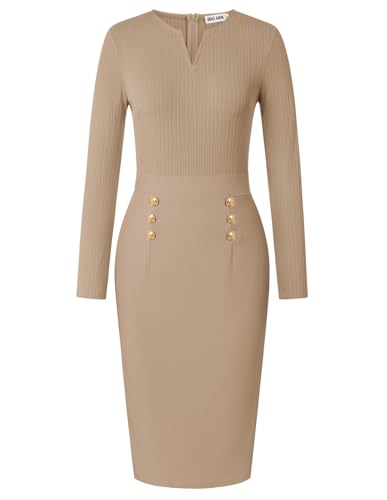 Image of GRACE KARIN Women's 2026 Fall Henly V Neck Business Work Dress Long Sleeve Bodycon Midi Elegant Office Sheath Dress