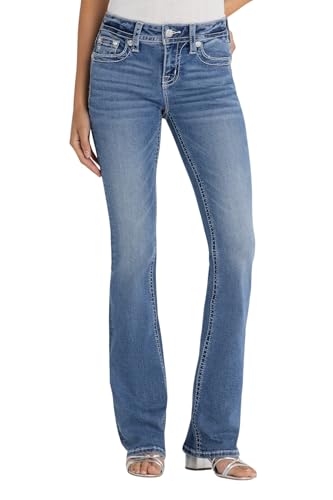 Miss Me Women's Silver Echo Blues Mid Rise Bootcut Jeans with Faux Flap Pockets2