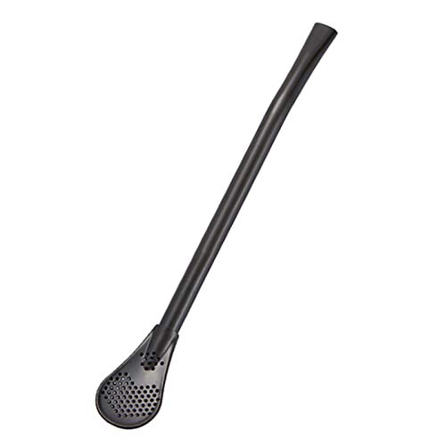 Cuchara de paja de acero inoxidable 2 en 1, diseño plano y liso, práctico, fácil de transportar y cómodo