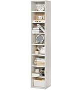 VEVOR 8 Tiers Narrow Bookshelf, 71 in Wooden Tall Open Bookcase with Height-Adjustable Shelf, Fre...