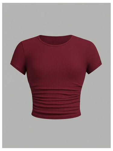 Image of SOLY HUX Girl's Basic Crop Top Set Crew Neck Short Sleeve T-Shirts 3 Packs Casual Summer Fitted Tees