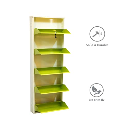 Image of DELITE KOM 24 Inch Wide, 5 Shelf Metal Shoe Rack Wall Mounted for Home with Central Lock Holds Upto 15 Shoes or 25 Slippers Pair | 1 Year Warranty | (67 x 24 x 5 Inch, Ivory Green) DIY Space Saving