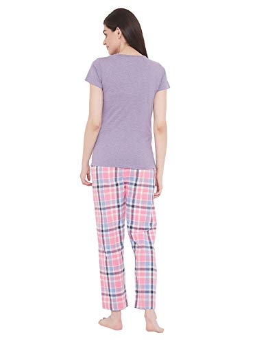 Image of Clovia Women's Cotton Checks Printed Pyjama and Basic Top Set