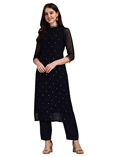Image of Hritika Women Faux Georgette Sequin Pattern Straight Kurta set (Hrkb0070 Parent)