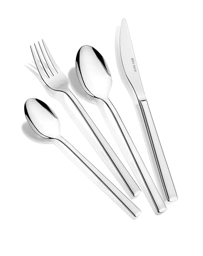 BRA Verona | Set de 24 piezas de cubertería, acero inoxidable 18/10, con cuchillo especial para cortar carne, acabado pulido brillante